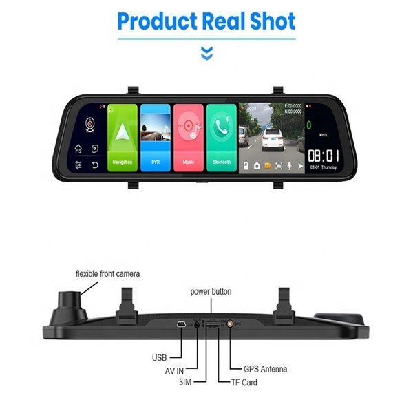 Relee Touch Car DVR LTE 4G WiFi GPS Navigation Dashboard Dual Lens Android 10 Car DVR Camera 1080P Rear View Mirror Dashcam