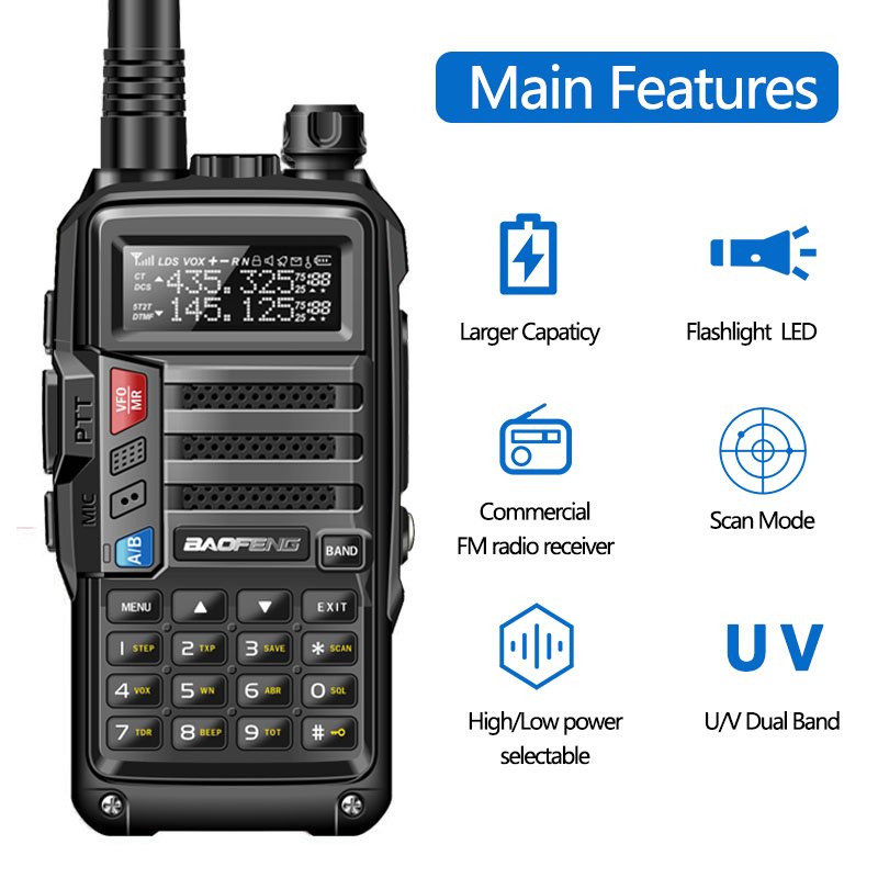 Baofeng UV-5R+plus 10W Powerful 30km Long Range Walkie Talkie Tri-power 10/5/1Watts CB Ham Portable Radio UV5R for Hunting UV-10