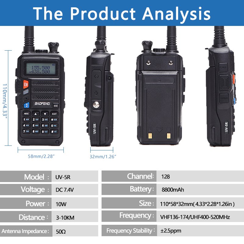 Baofeng UV-5R+plus 10W Powerful 30km Long Range Walkie Talkie Tri-power 10/5/1Watts CB Ham Portable Radio UV5R for Hunting UV-10