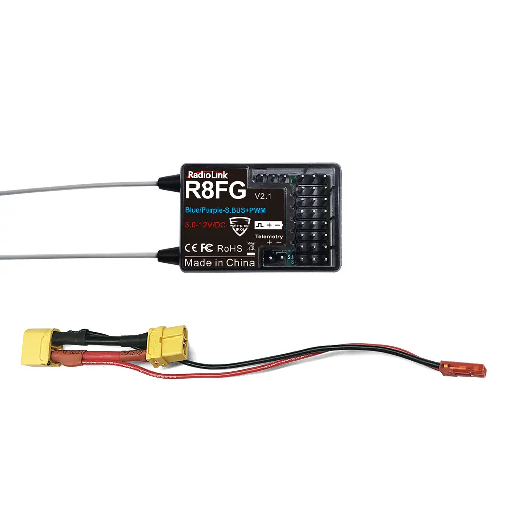 Wholesale RadioLink R8FG 8-Channel Dual Antenna Receiver FHSS 600m Range Gyro Integrated RC Waterproof Receiver for Drone/Car