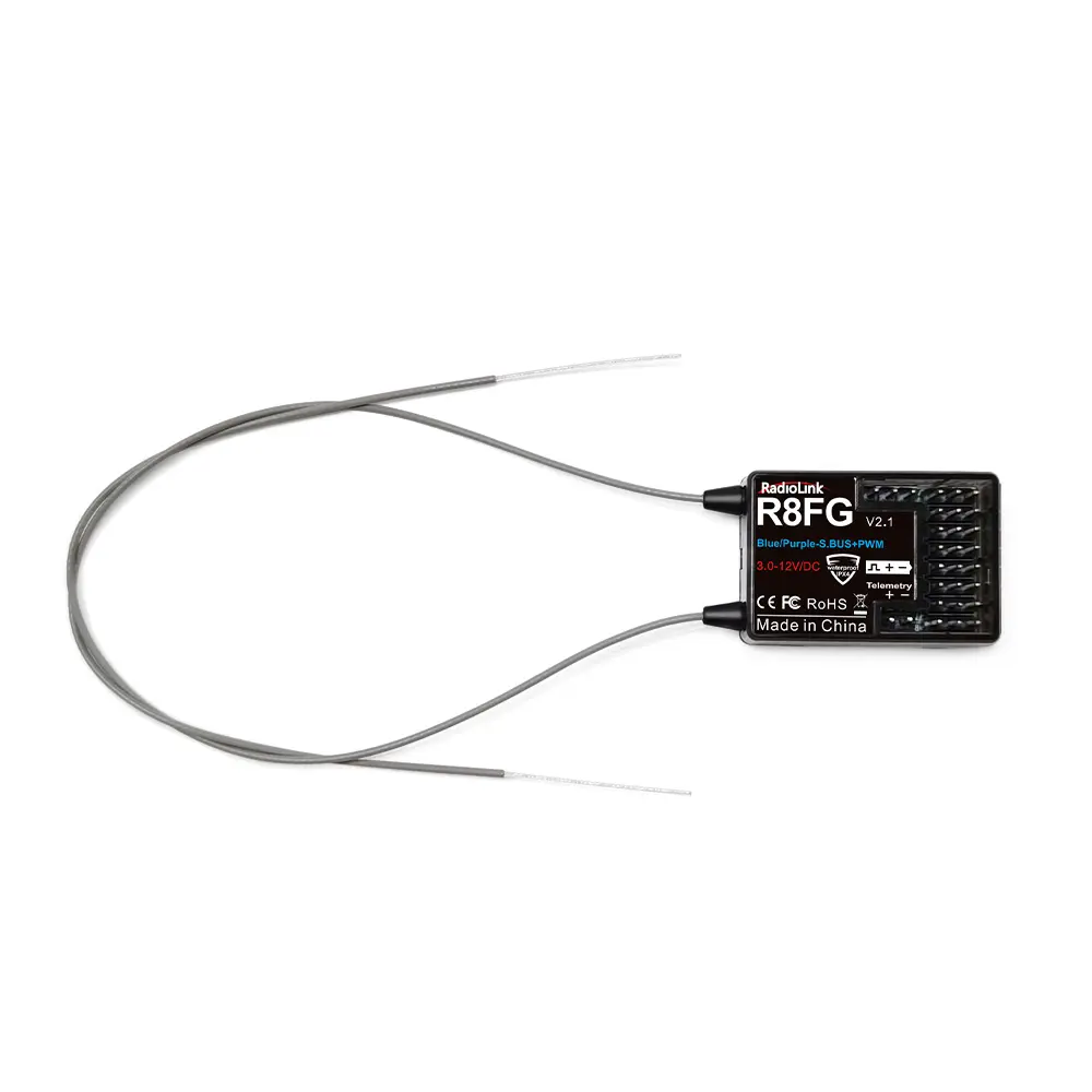Wholesale RadioLink R8FG 8-Channel Dual Antenna Receiver FHSS 600m Range Gyro Integrated RC Waterproof Receiver for Drone/Car