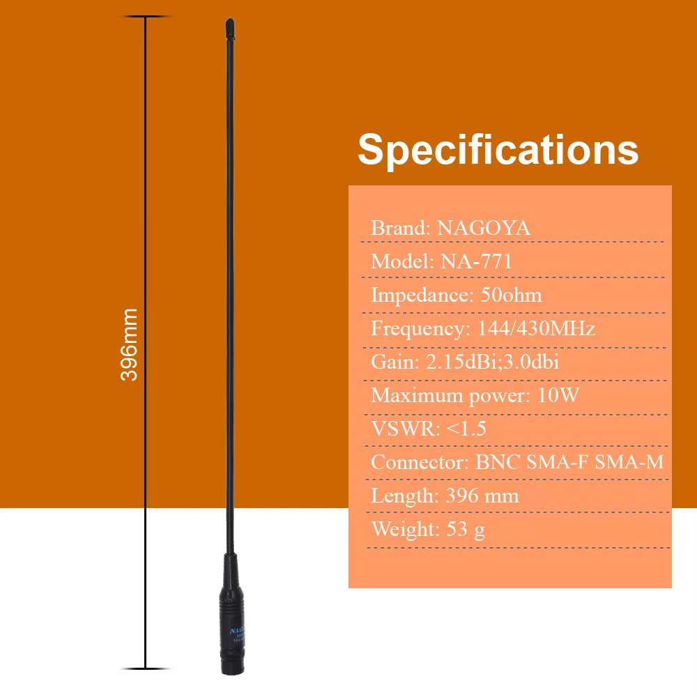 Nagoya NA-771 144/430MHz Dual Wide Band Flexible Fm Car Radio NA771 SMA Female Antenna for Baofeng Radio UV5R UV82 Walkie Talkie
