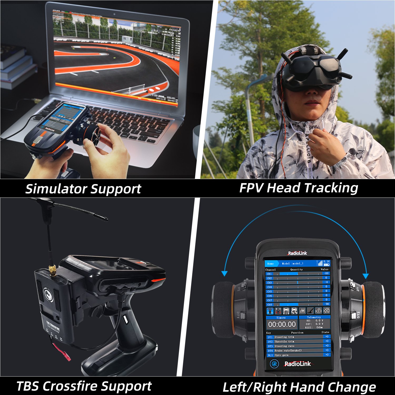 RadioLink 2.4Ghz RC Radio RC8X Integrated Gyro FPV Head Track RC Remote Controller IPS Touch Screen Radio for RC Boat/Truck/Car