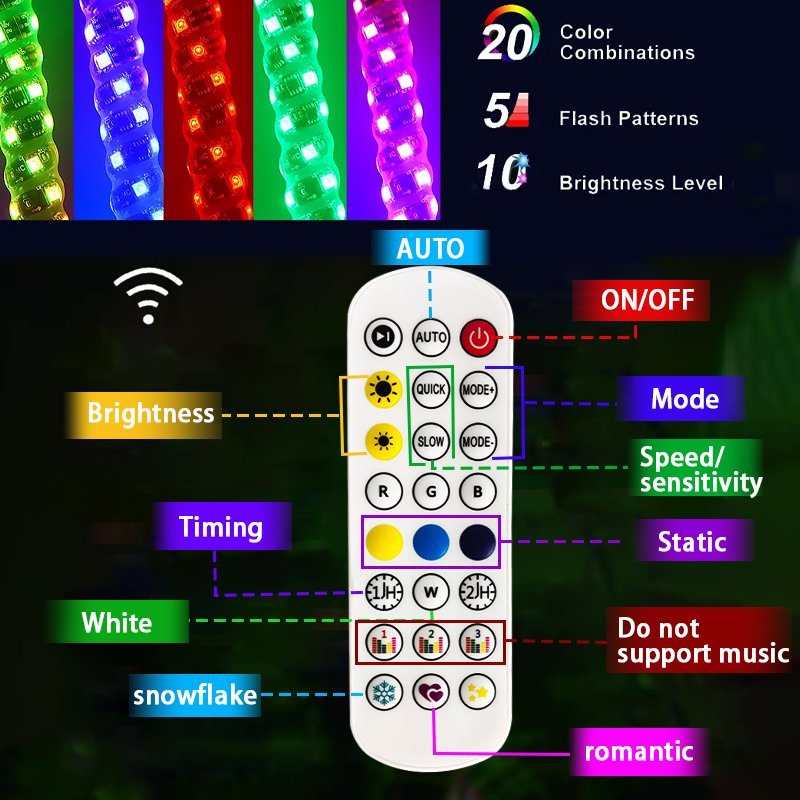 3/4/5/ 6Ft Spiral Led Whip Light APP Control Super Bright Flagpole Lamp Light With Turn signal and Brake Light for Utv Atv