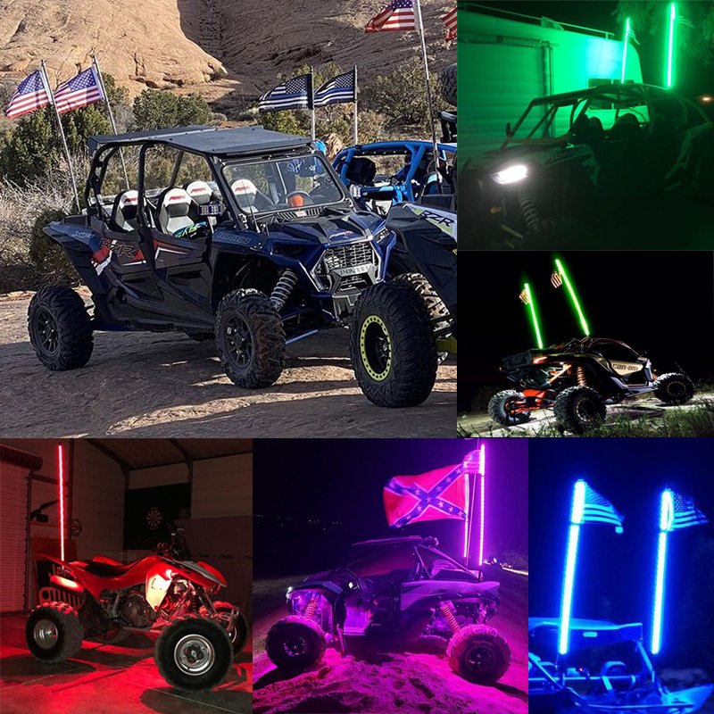 3/4/5/ 6Ft Spiral Led Whip Light APP Control Super Bright Flagpole Lamp Light With Turn signal and Brake Light for Utv Atv