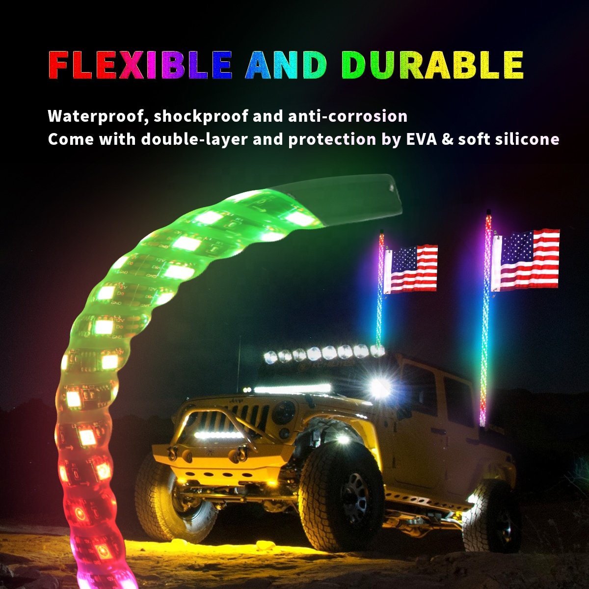 Truck Remote Truck Lights 6 Ft 6 Fit Rgb Car Antenna Led Whip Antenna Flag Light Led Whip Light for Utv