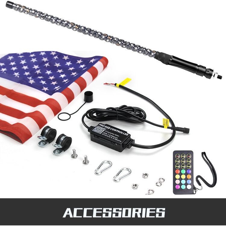 2ft-6ft Safety Whip Chasing Colors LED Lighted Whip Antennas Flag Light for ATV UTV Buggy RZR Offroad Cars