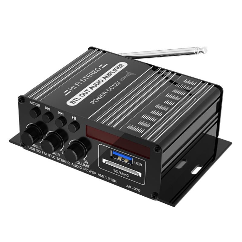 Mini AK370BT 5.0 Bluetooth Power Amplifier USB Flash Drive SD Card FM Rod Antenna DC12V Car Home Power Amplifier