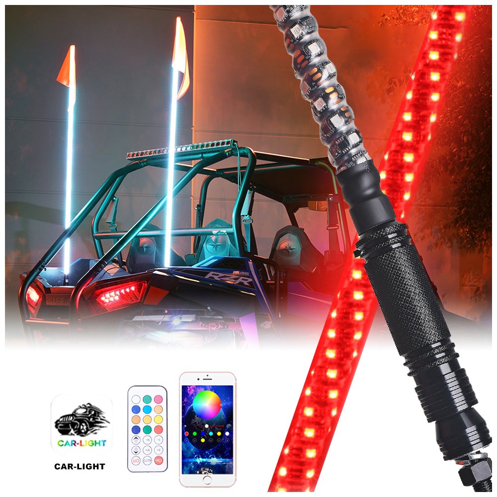 LOYO Remote Blu-tooths App Control Led Whip Light Flexible Spiral Rgb Color Antennas Car Rzr Utv Atv Led Whip Light