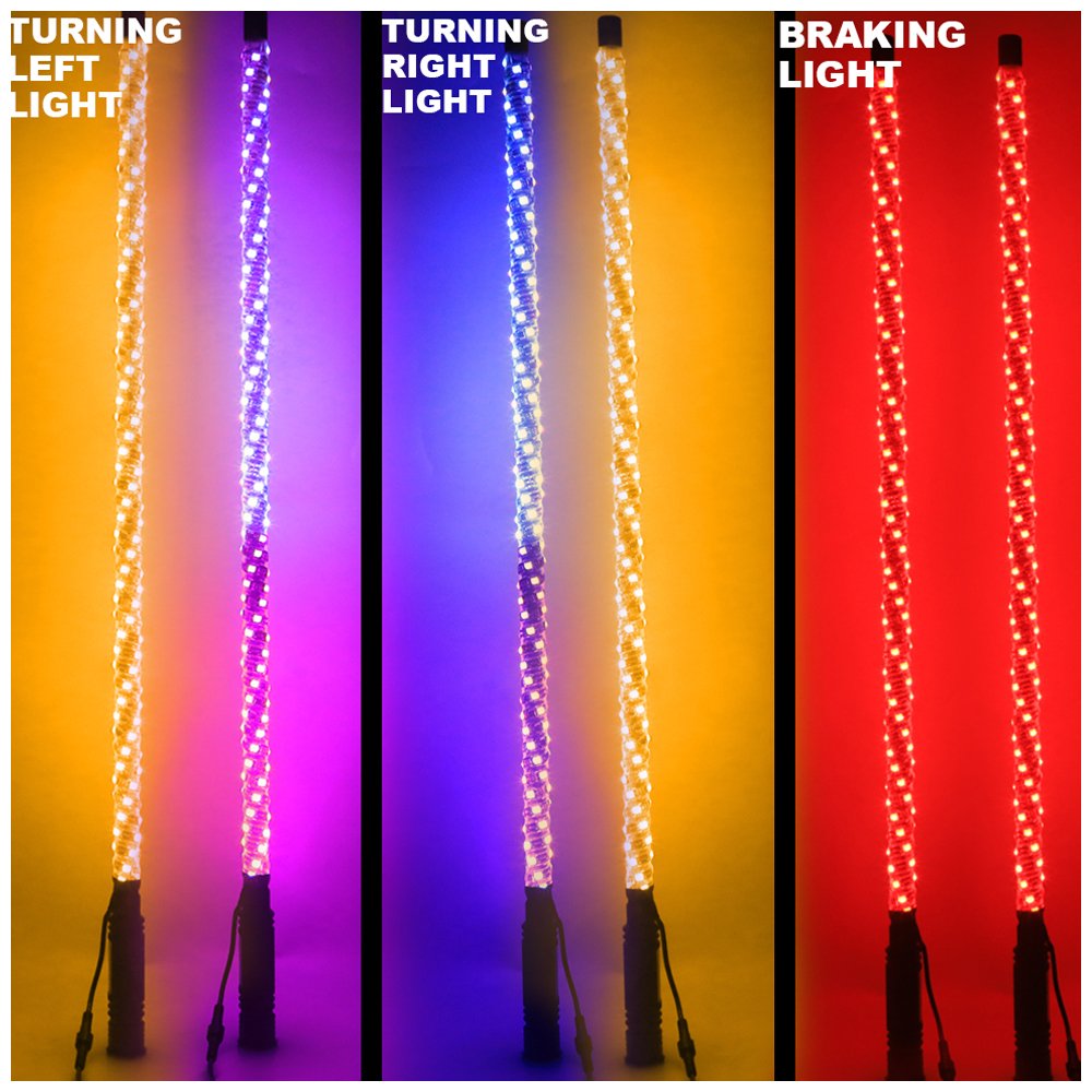 LOYO Remote Blu-tooths App Control Led Whip Light Flexible Spiral Rgb Color Antennas Car Rzr Utv Atv Led Whip Light