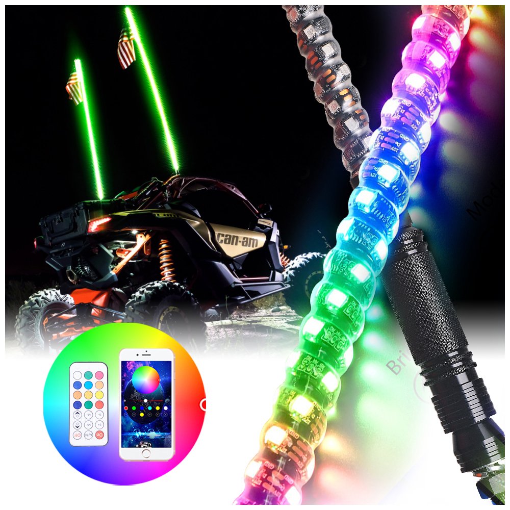 LOYO Remote Blu-tooths App Control Led Whip Light Flexible Spiral Rgb Color Antennas Car Rzr Utv Atv Led Whip Light