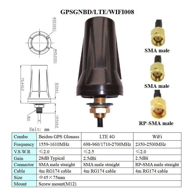 beidou gps lte wifi 3 in 1 combined aerial waterproof magnetic or screw mount beidou GPS glonass lte 4g wifi combo car antenna