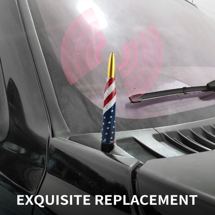 Car Bullet Antenna, Universal Metal Car Antenna Replacement Exterior Decoration Flag Design Radio Antenna for Car SUV Truck