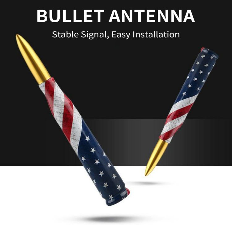 Car Bullet Antenna, Universal Metal Car Antenna Replacement Exterior Decoration Flag Design Radio Antenna for Car SUV Truck