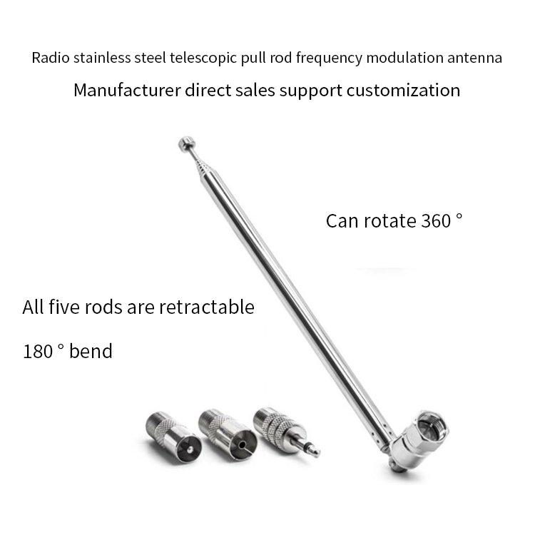 Universal Telescopic Rod Radio FM/AM Antenna Made of Stainless Steel 180 Degrees Bend Can Rotate 360 Degrees