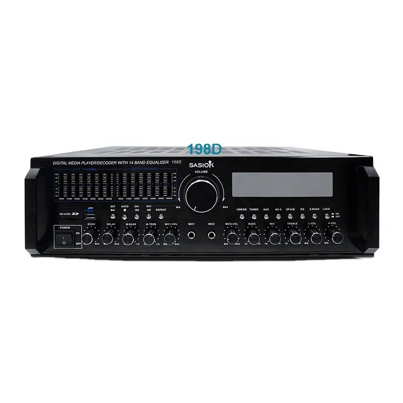 7.0 Channel Max 1500W High Power 198D16-band Equalizer Stereo Karaoke Amplifier with BT/USB/SD/AUX Audio Input & FM Radio.