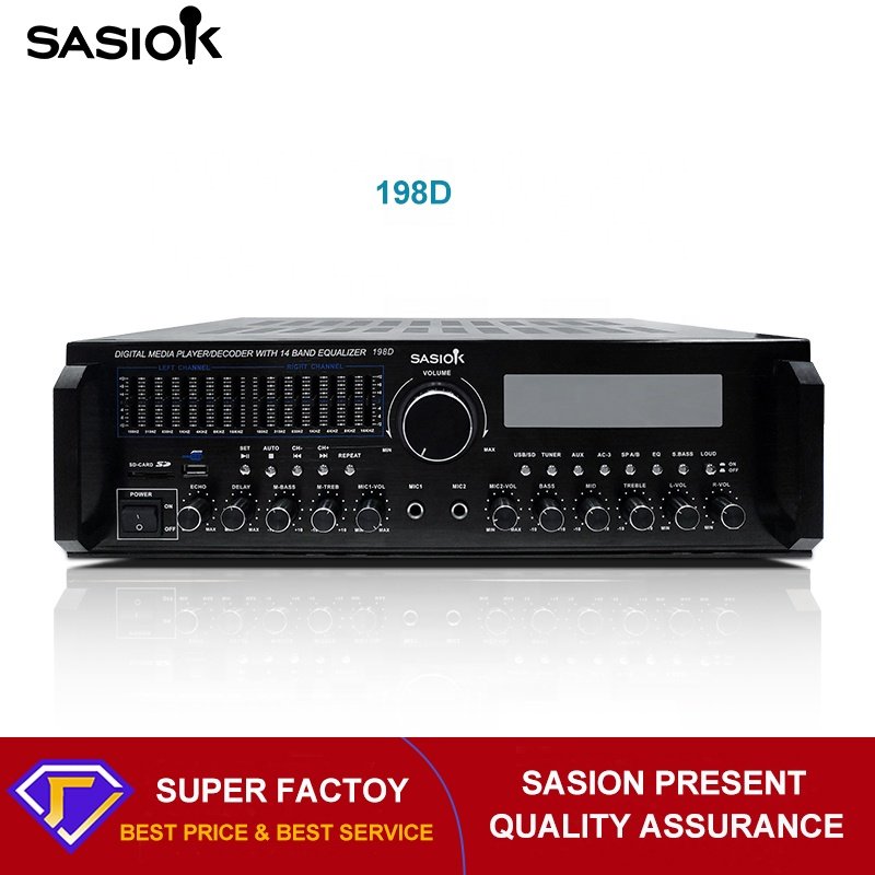 7.0 Channel Max 1500W High Power 198D16-band Equalizer Stereo Karaoke Amplifier with BT/USB/SD/AUX Audio Input & FM Radio.