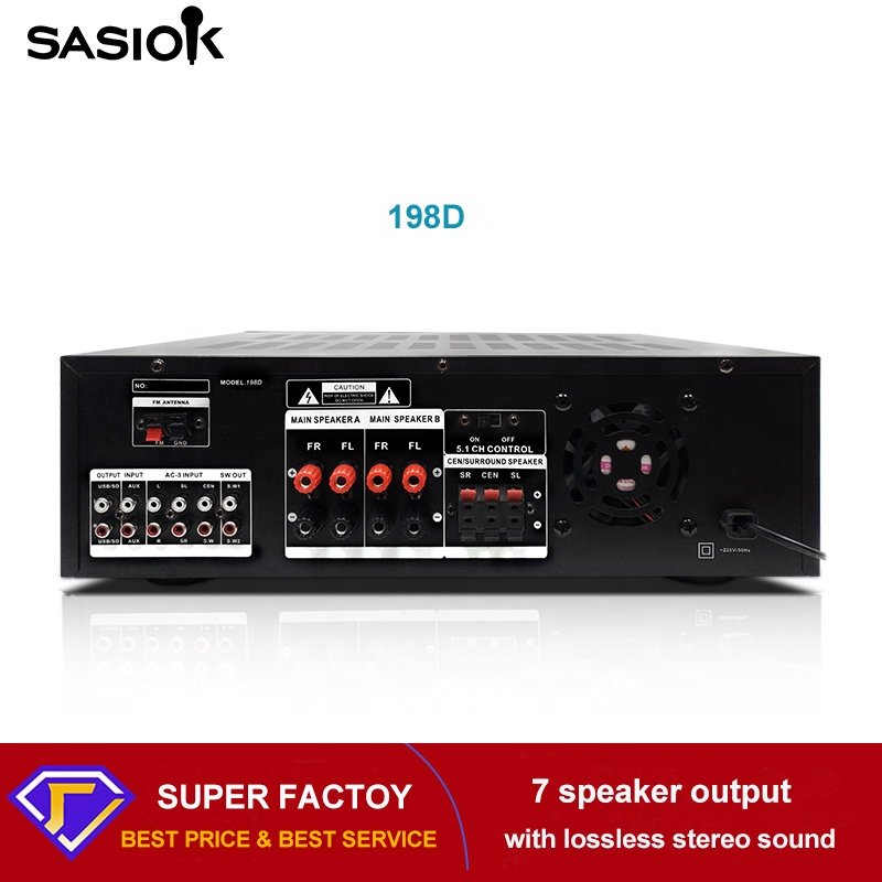 7.0 Channel Max 1500W High Power 198D16-band Equalizer Stereo Karaoke Amplifier with BT/USB/SD/AUX Audio Input & FM Radio.