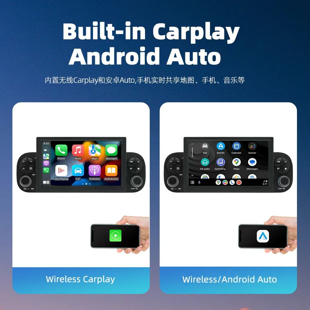 Hot Selling 2013-2020 7" IPS Touchscreen with Carplay Android Auto, 4+64GB Android 13 GPS Navigation for Fiat Panda Radio