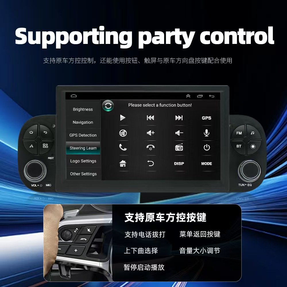 Hot Selling 2013-2020 7" IPS Touchscreen with Carplay Android Auto, 4+64GB Android 13 GPS Navigation for Fiat Panda Radio