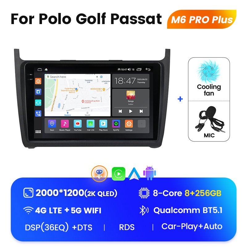 M6 PRO 4GLTE 8core 2K Touch Screen Car Stereo Radio for VW Polo Golf Passat BT DSP WIFI Car Multimedia Player