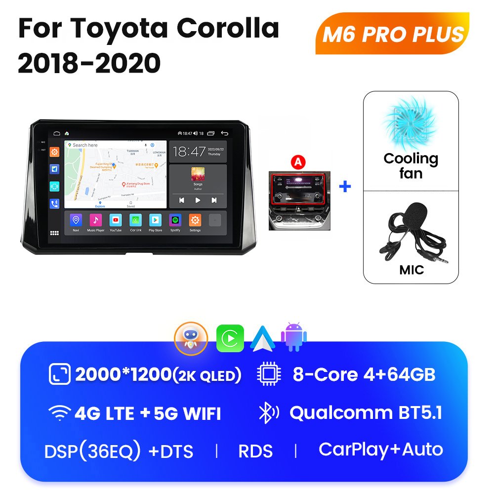 M6 PRO Android 12 2K QLED Screen Car Video for Toyota Corolla 2018-2020 Car DVD Player Touch Screen