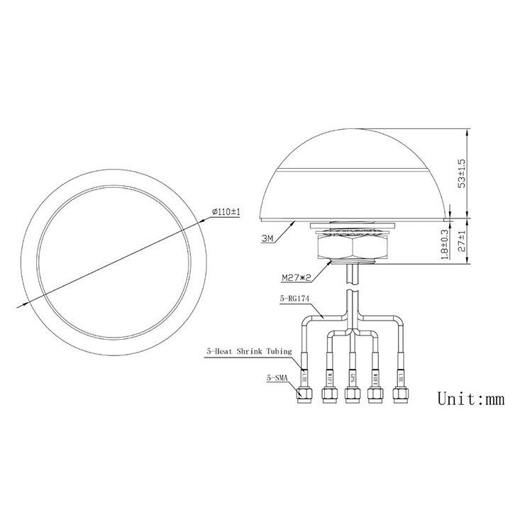 JCE604LMWM 5 in 1 High Gain BEIDOU GLONASS GPS Dome Combination Antenna 4g Lte MIMO Wifi MIMO Antenna Car Communication Antenna