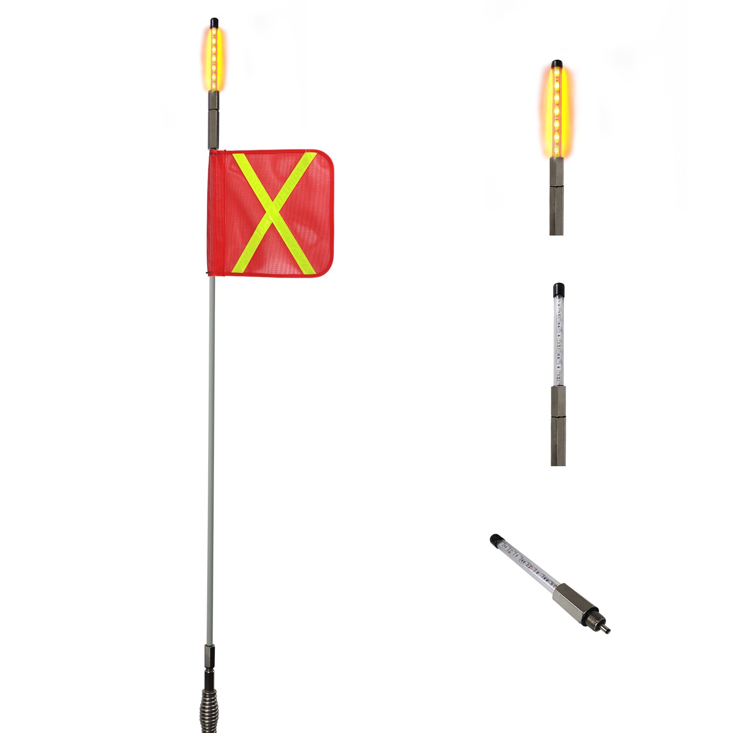 5ft~12ft Mine Whip Antenna Pickup Heavy Duty Truck Mining Safety Whip with X Reflective Mesh Flag