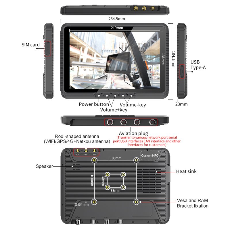 CENAVA 4G LTE GPS WiFi Rod Antenna Equipped With Car Charger Wide Voltage Vehicle Mounted Terminal Rugged Windows Vehicle Tablet