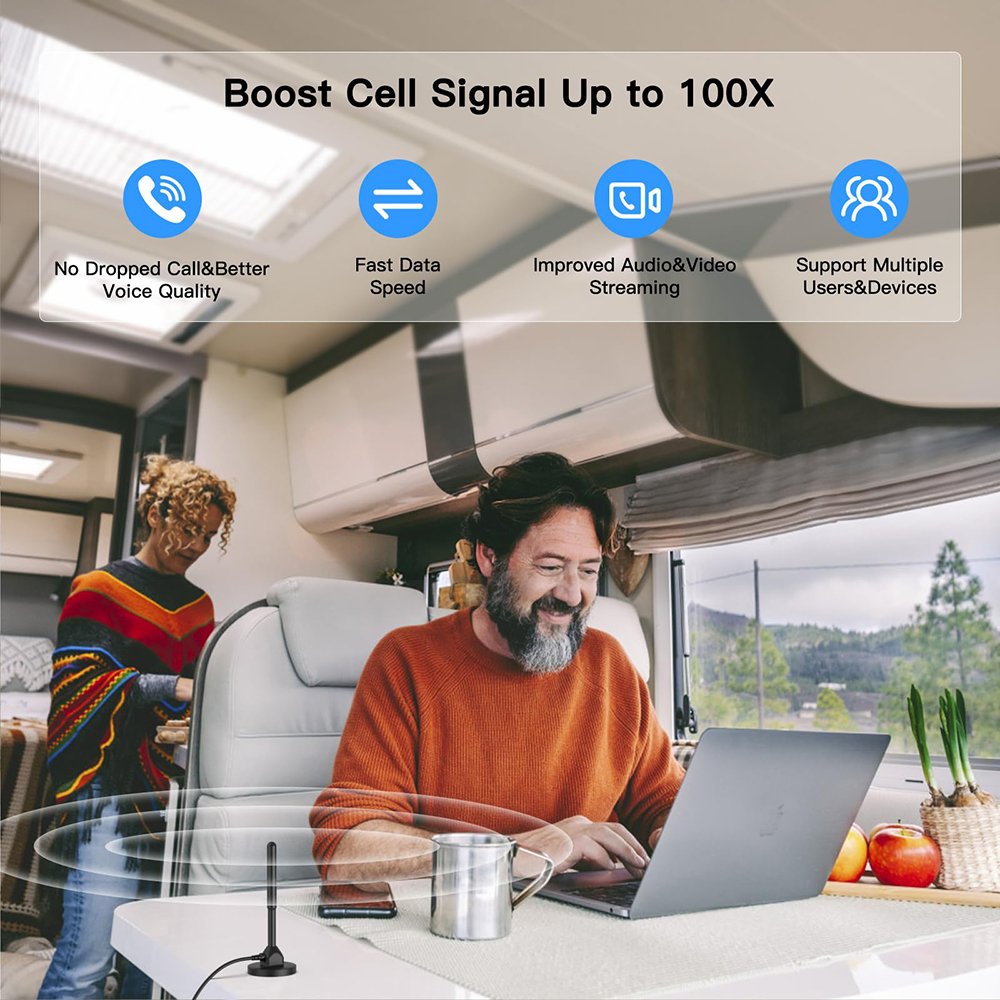 AT&T 2024 Cell Phone Booster 4G LTE Mobile Signal Repeater with 2DBI Antenna for Car Use Covers GSM 3G GPRS Bands