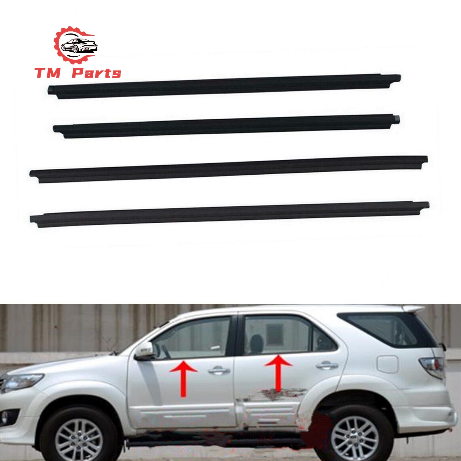 4Pcs Car Window Weatherstrip for Toyota Fortuner 06-11 Car Weatherstrip Window Moulding Trim Seal Black 68161-0K010 68162-0K010