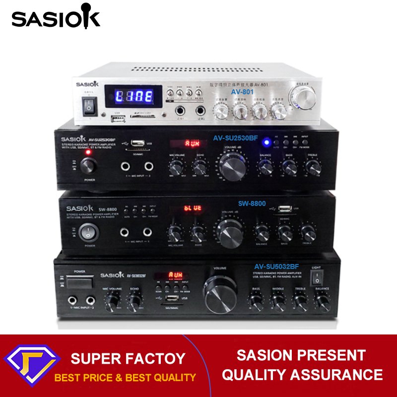 AV-801 Mic. Reverb Digital Stereo Amplifier with BT/USB/SD/MMC/DVD Input & FM Radio with Antenna.