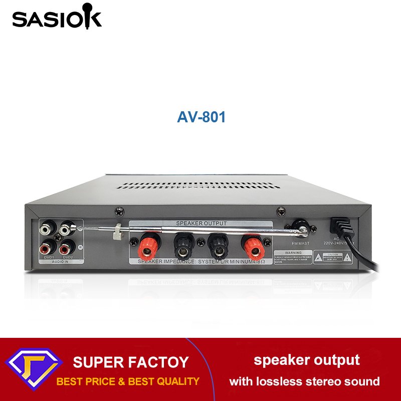 AV-801 Mic. Reverb Digital Stereo Amplifier with BT/USB/SD/MMC/DVD Input & FM Radio with Antenna.