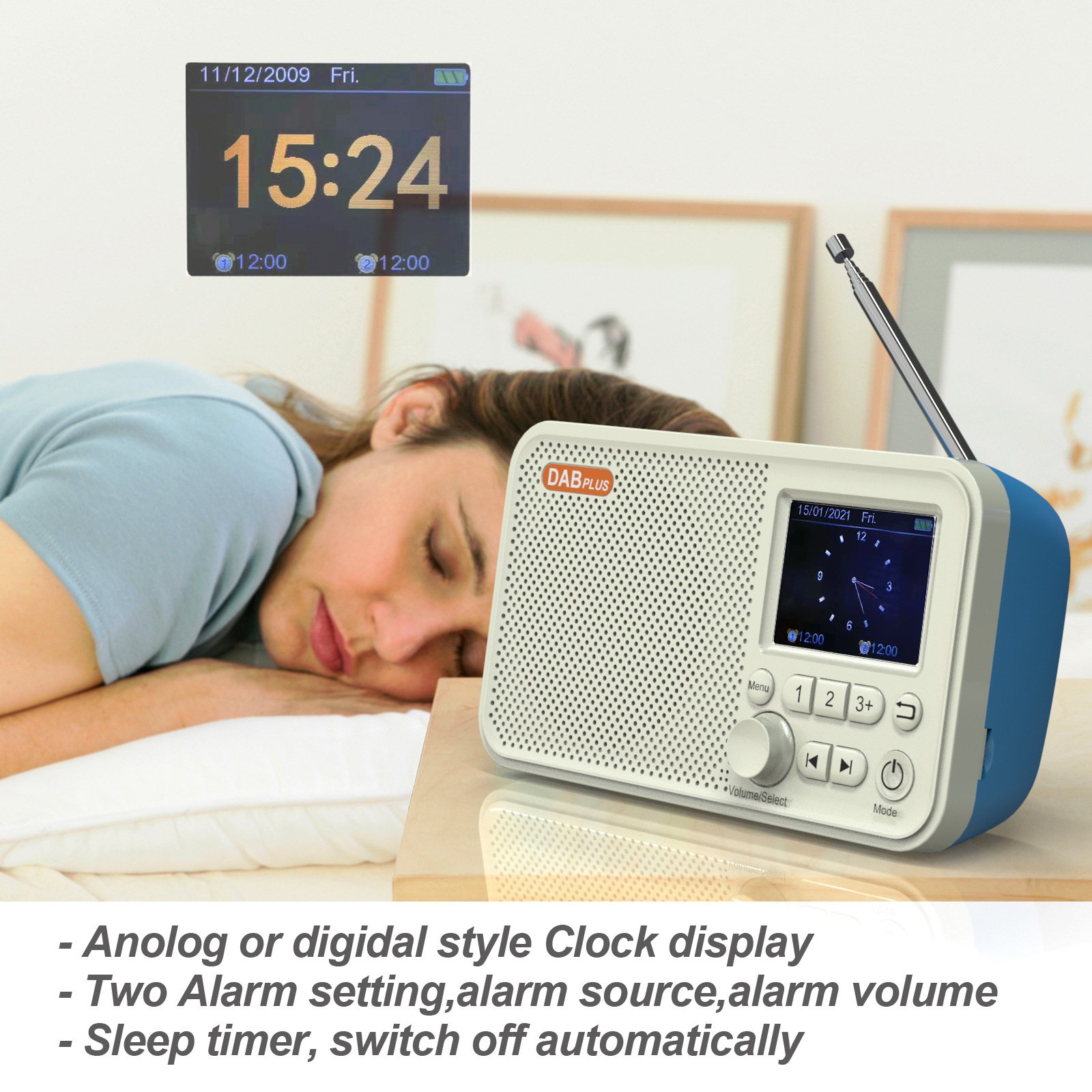 Vofull 2.4 Inch DAB /FM Smart Portable Radios Blue Tooth Rechargeable Powerful Outdoor Household Home Radio