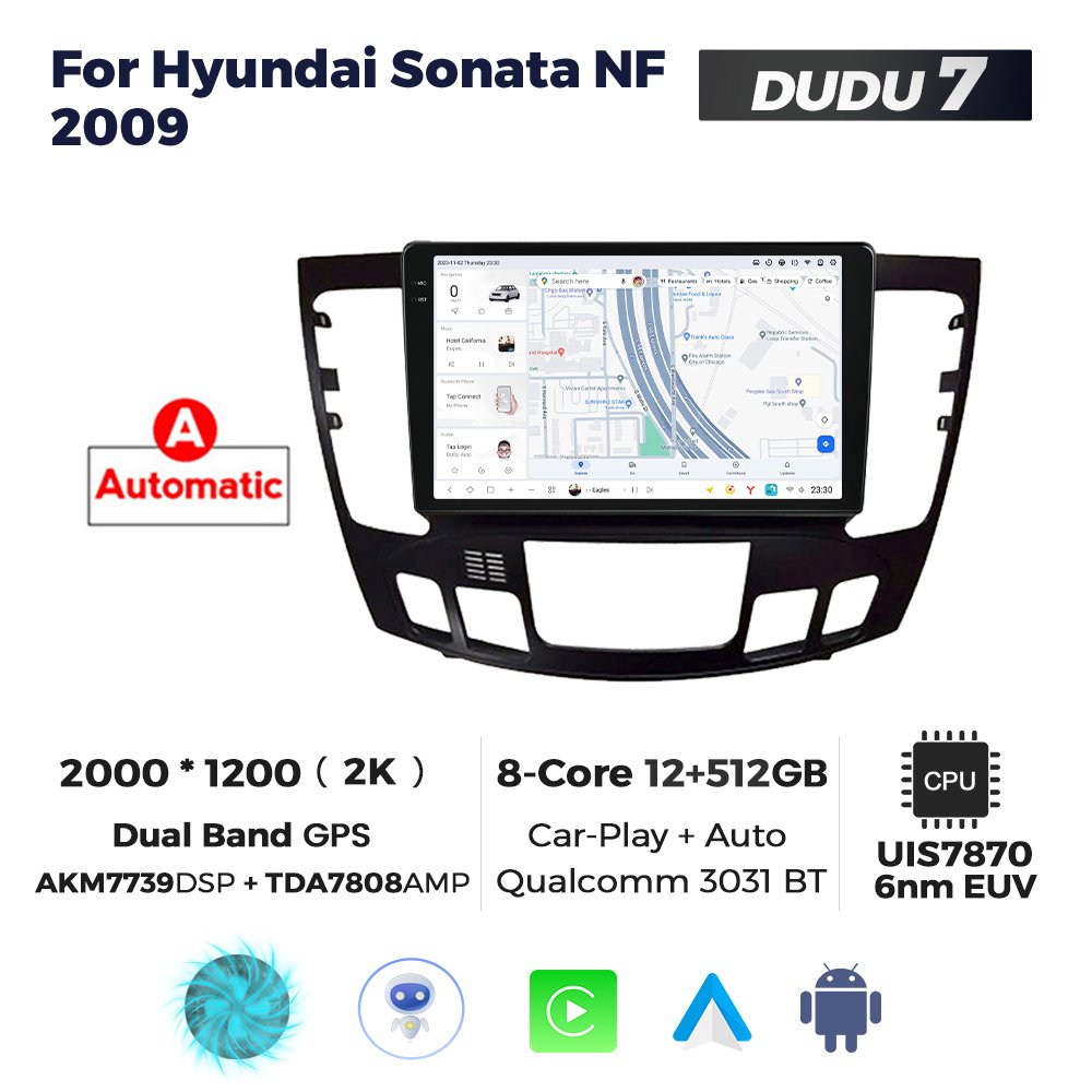 MEKEDE DUDU7 2K QLED Screen Car Radio Player Gps Navigation 12+512 8core WiFi 4G LTE for Hyundai Sonata NF 2009