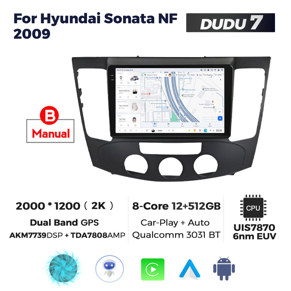 MEKEDE DUDU7 2K QLED Screen Car Radio Player Gps Navigation 12+512 8core WiFi 4G LTE for Hyundai Sonata NF 2009