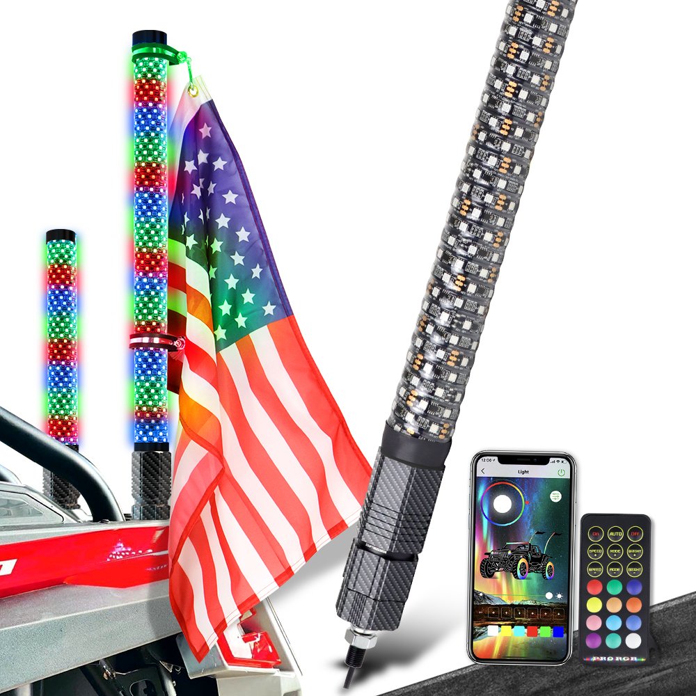 2FT Fat Whip Lights UTV Whip Lights High Brightness Antenna Whips with Steering Brake and Reverse Fit for Offroad ATV RZR Truck