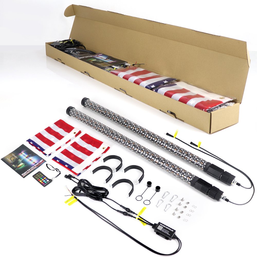 2FT Fat Whip Lights UTV Whip Lights High Brightness Antenna Whips with Steering Brake and Reverse Fit for Offroad ATV RZR Truck
