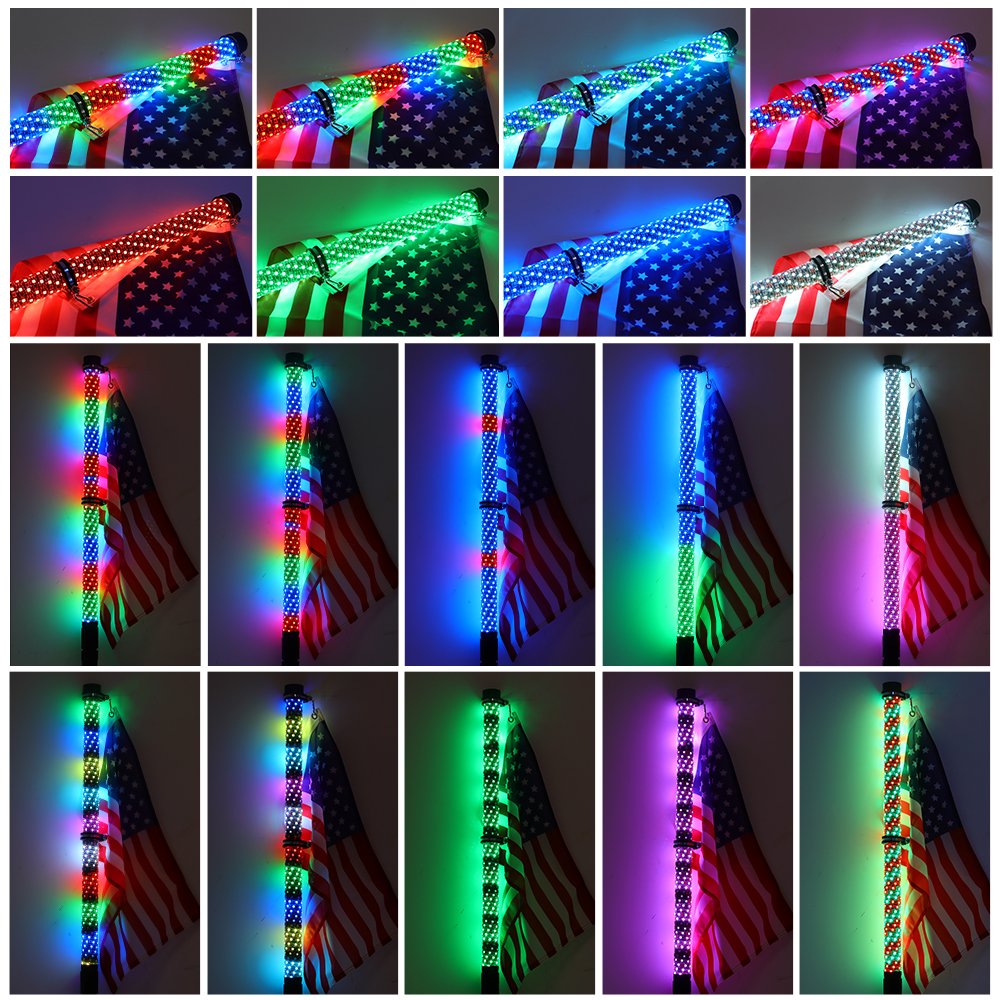 2FT Fat Whip Lights UTV Whip Lights High Brightness Antenna Whips with Steering Brake and Reverse Fit for Offroad ATV RZR Truck