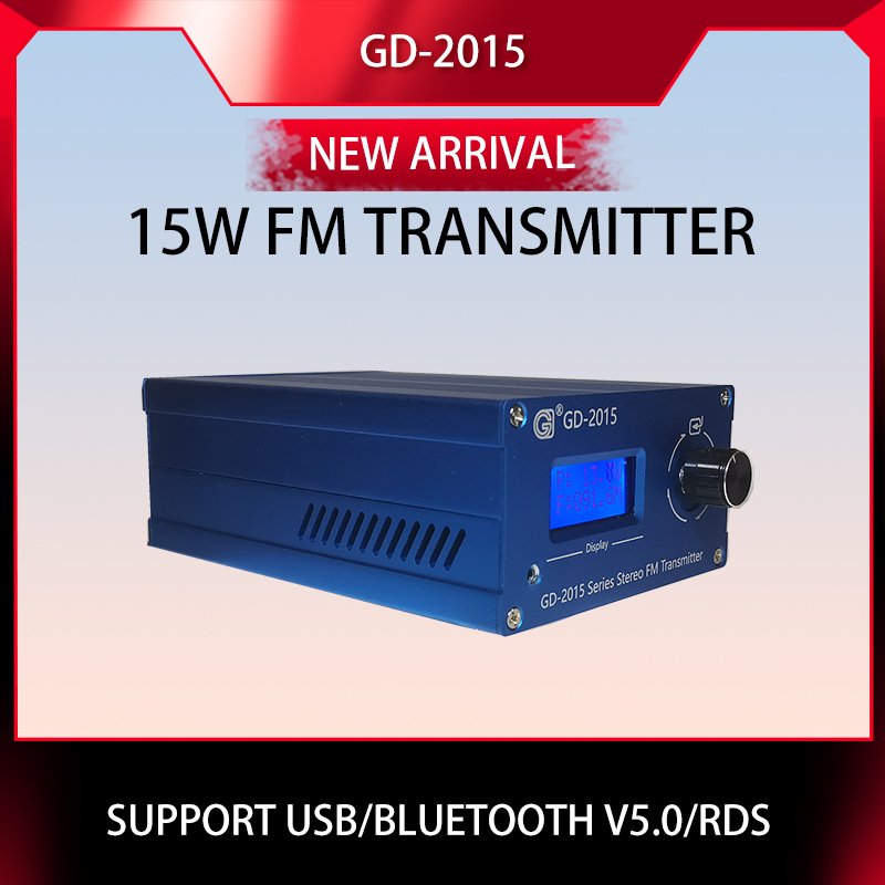 GD-2015-ALL 15W FM Transmitter+Antenna+Adapter 3 in 1 Radio Studio Equipment for Car Home QN Chip Q9 76-108Mhz