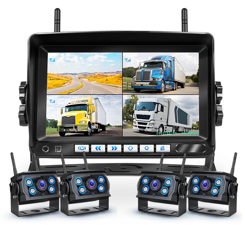Wireless Camera Monitor Kit System Car Security Rear View Cam 4CH 7 Inch Screen MDVR BUS Truck RV Trailer Wireless Backup Camera