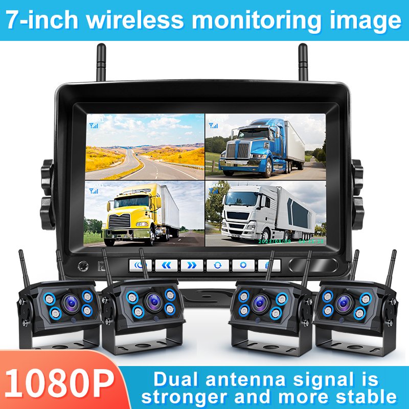 Wireless Camera Monitor Kit System Car Security Rear View Cam 4CH 7 Inch Screen MDVR BUS Truck RV Trailer Wireless Backup Camera
