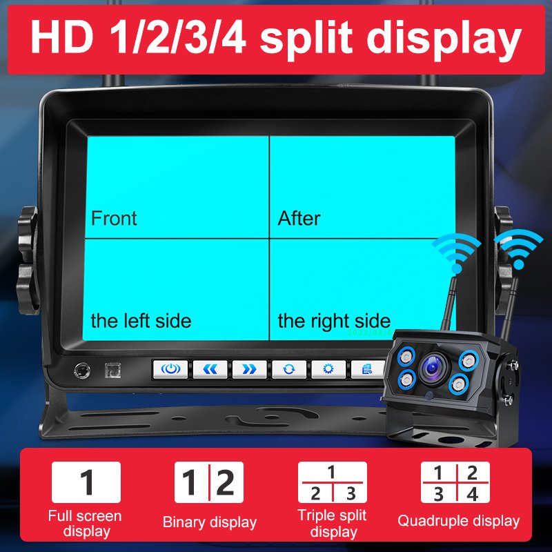 Wireless Camera Monitor Kit System Car Security Rear View Cam 4CH 7 Inch Screen MDVR BUS Truck RV Trailer Wireless Backup Camera