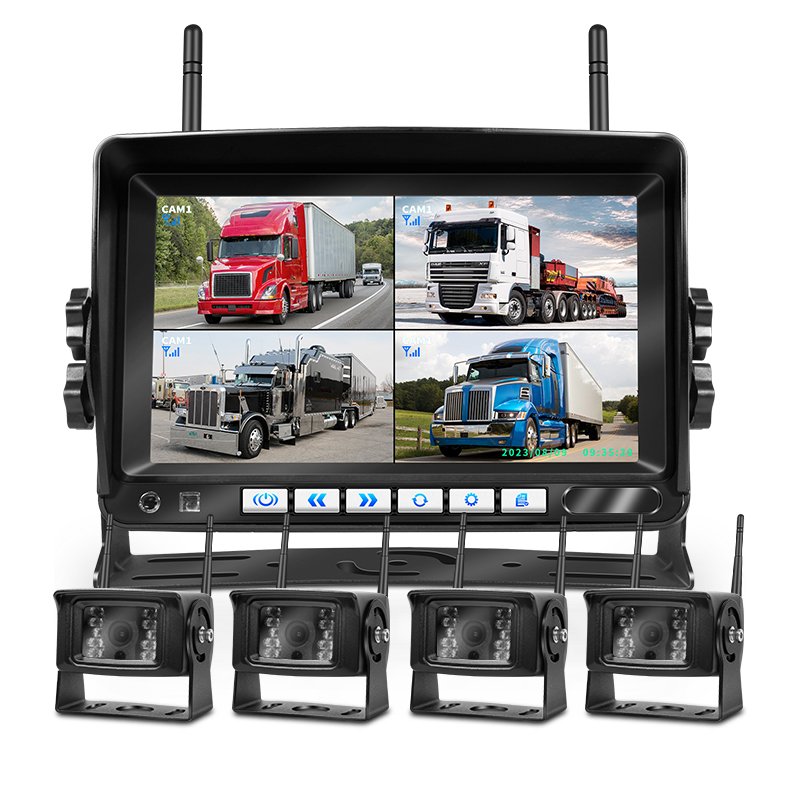 Wireless Camera Monitor Kit System Car Security Rear View Cam 4CH 7 Inch Screen MDVR BUS Truck RV Trailer Wireless Backup Camera