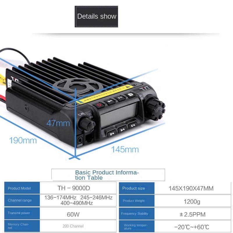 Tyt Th-9000d Pro/Plus Walkie-Talkie Long Range Analog Two-Way Radio Vhf 60w High Power Mobile Base Station Transceiver Car Radio