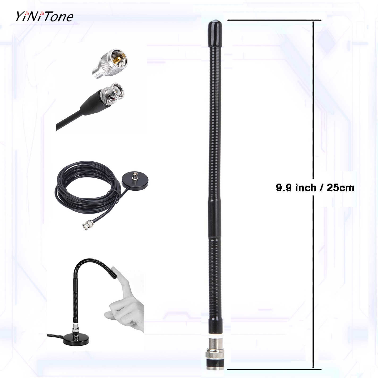 Long Range Soft Whip Antennae PL259/BNC Male Connector Set Magnetic Base Station Adapter CB Radio 27MHz Antenna Kit