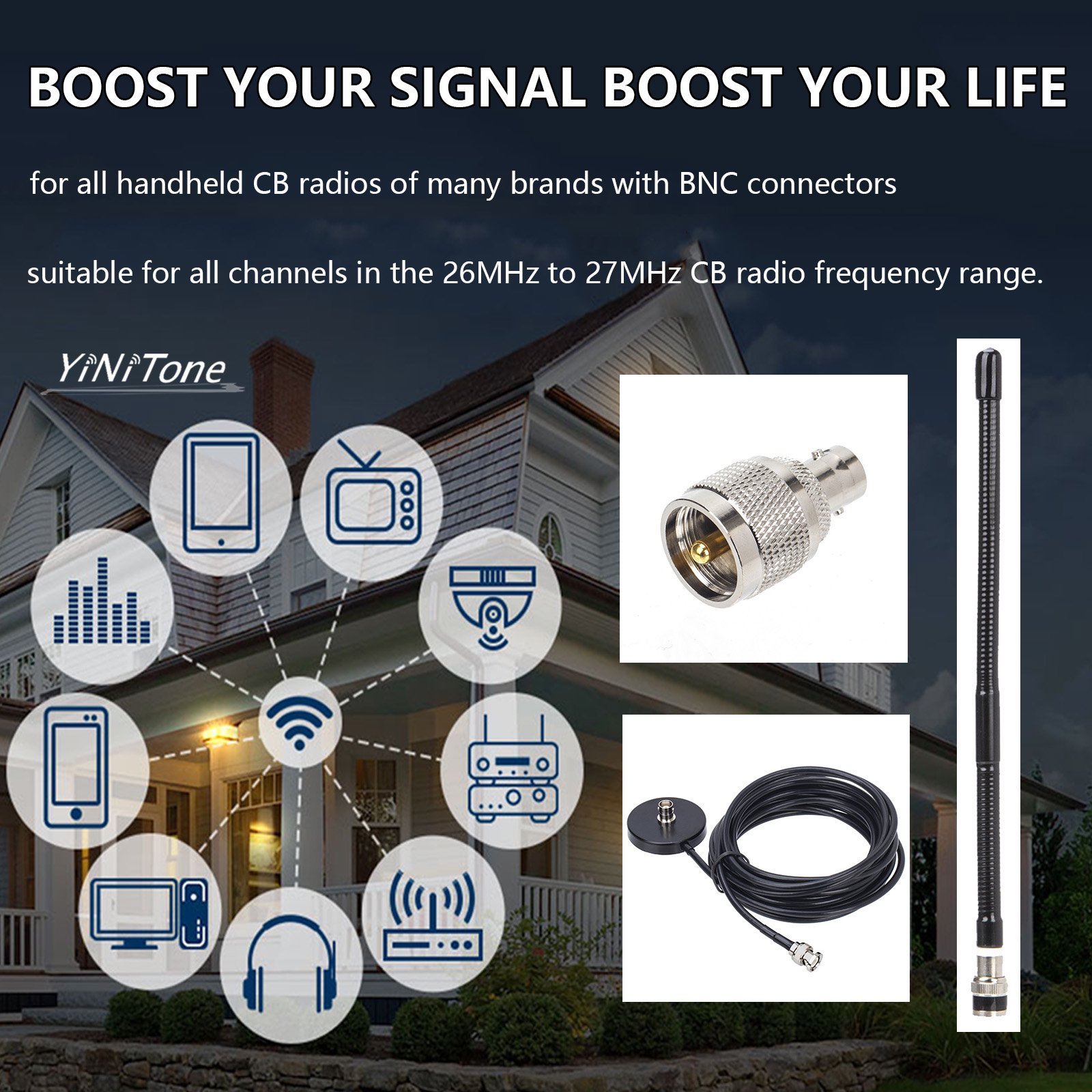 Long Range Soft Whip Antennae PL259/BNC Male Connector Set Magnetic Base Station Adapter CB Radio 27MHz Antenna Kit
