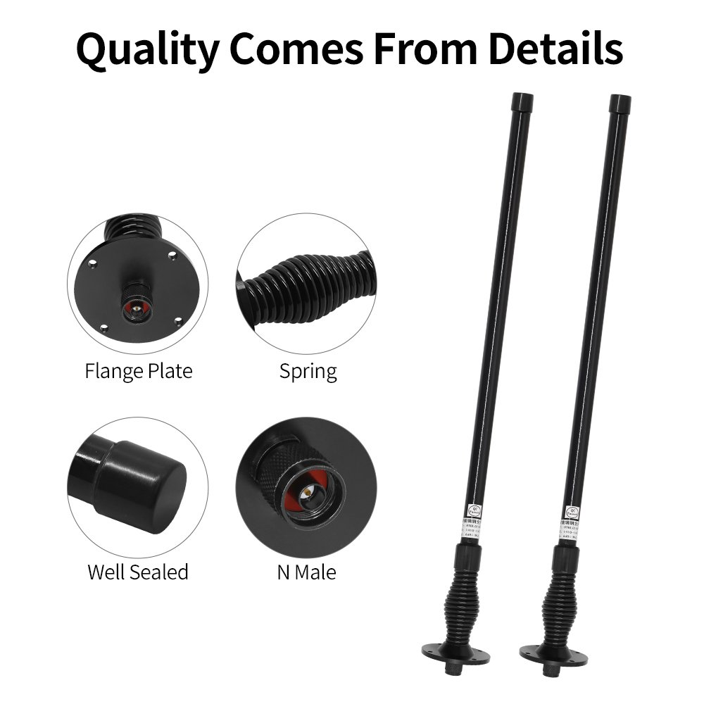 4x4 Off Road Antenna UHF V/U 1.4G Fiberglass Whip Car Antenna 60cm With 5.5mm Heavy Duty Spring