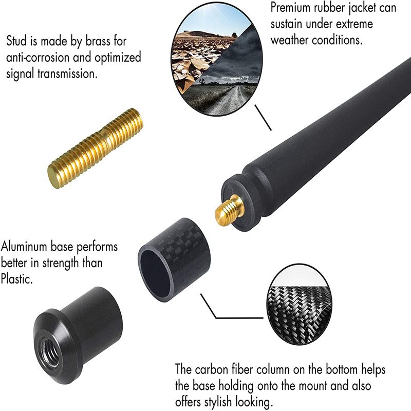 7 Inches Carbon Fiber Car Antenna for Ford F150 2009-2024 Shark Fin Design with FM/AM Reception Rubber Antenna Replacement