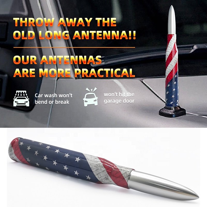 Car Truck 50 Cal Bullet Antenna American Flag Design Antenna Aluminium Billet Automotive Decorative Antennas